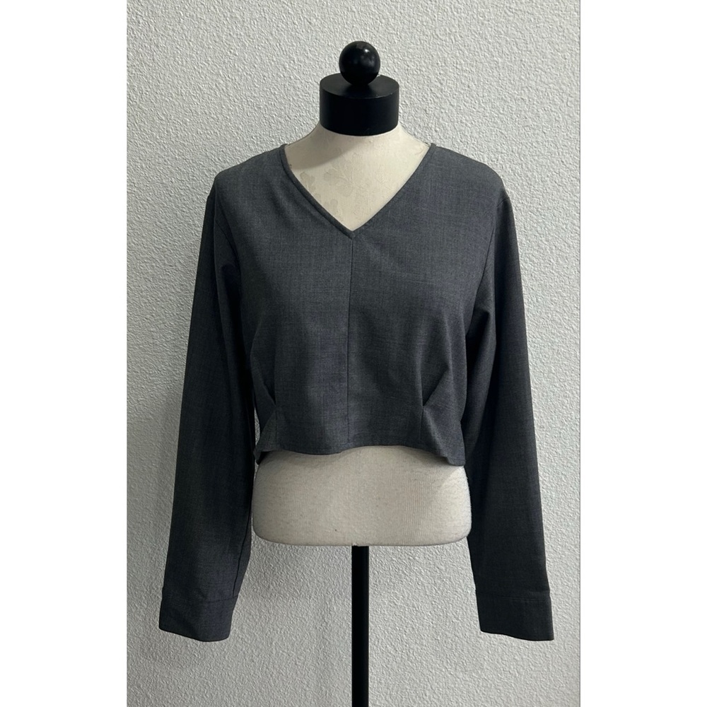 Gentle Herd Women’s Top Size Small Gray Wool Blend V Neck Long Sleeve Blouse